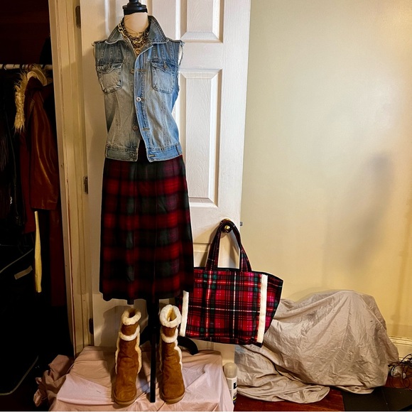 Vintage Pendleton Plaid Tartan Preppy Wool Pleated Midi Skirt Size Small - Picture 1 of 10
